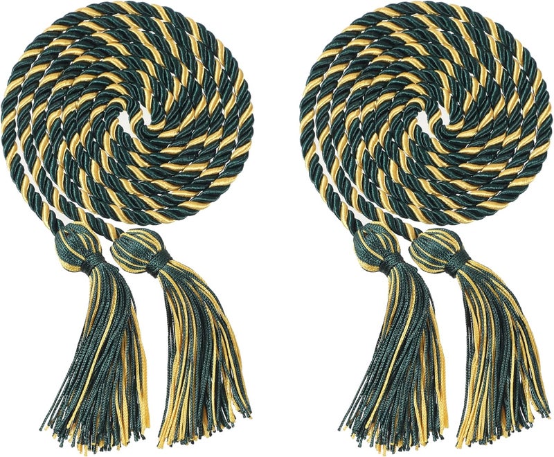 Erligo 2Pcs Graduation Multi Color Braided Honor Cords with Tassel for High School Bachelor Master Doctor 68" Long (Forest Green Gold) - Image 1